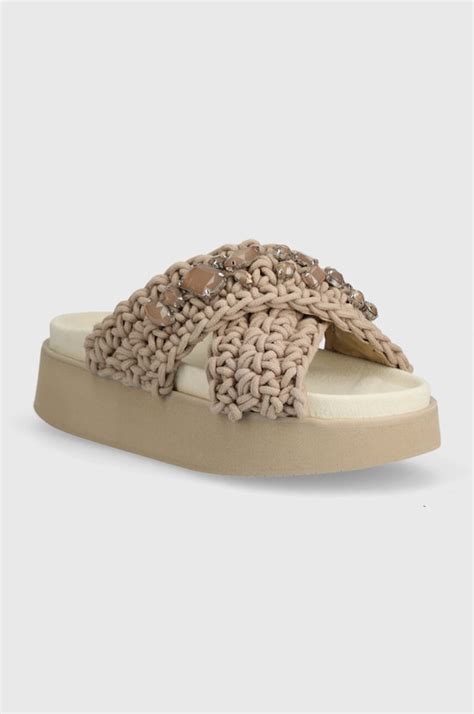 Inuikii klapki Woven Stones Platform damskie kolor beżowy na platformie ...