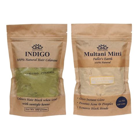 Buy SANTIGLO Indigo Natural Hair Colorant Black 100Gm and Multani Mitti ...