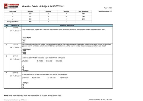 Aptitude - QNo Question Id Question Description 1 1317585 Unit : 1 ...