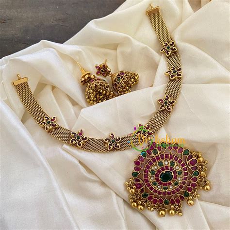 AD Stone Addigai Style necklace Gold Red Green - Vriksham G7269 ...