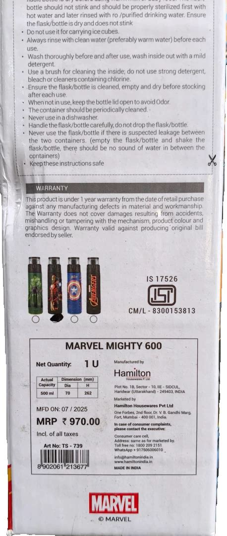 Milton Capt America Vacuum Flask Bottle Mighty 600