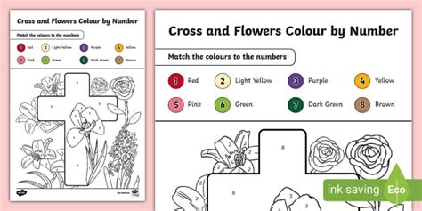 Cross and Flowers Colour by Number (teacher made) - Twinkl