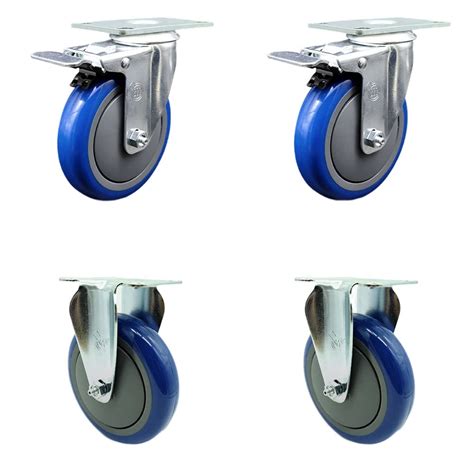 Buy Stainless Steel Polyurethane Top Plate Caster Set of 4 w/5 x 1.25 ...