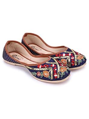 The Desi Dulhan Women Dark Blue Ethnic Embellished Mojaris Flats: Buy ...