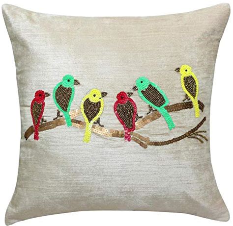 Buy Armo Décor Set of 5 Bird Hand Work Velvet Cushion Cover 16"x16 ...