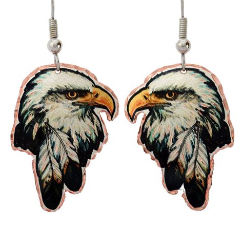 Bald Eagle Earrings, Colorful Copper Art Feathers & Eagle Earrings ...