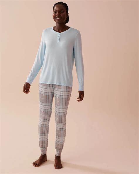 Grey & Blue Plaid Long Sleeve PJ Set - Grey & Blue Plaid | la Vie en Rose