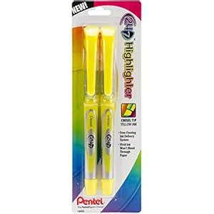 Pentel 24/7 Liquid Highlighter, Chisel Tip, Yellow Ink, 2 Pack ...