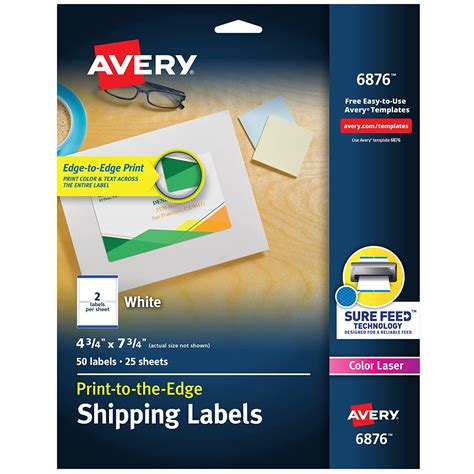 Avery Color Printing 4 3/4 x 7 3/4 Inch White Labels 50 Count (6876 ...