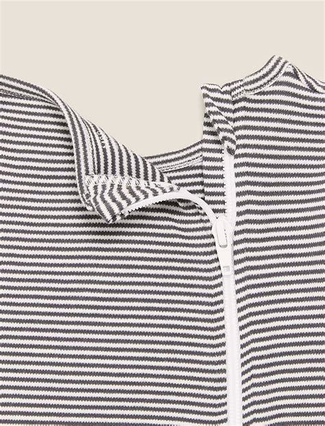 Buy Adaptive Pure Cotton Striped Sleepsuit at Marks & Spencer