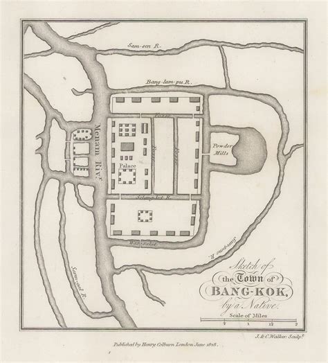John Crawfurd, Early map of Bangkok, 1828 | The Map House