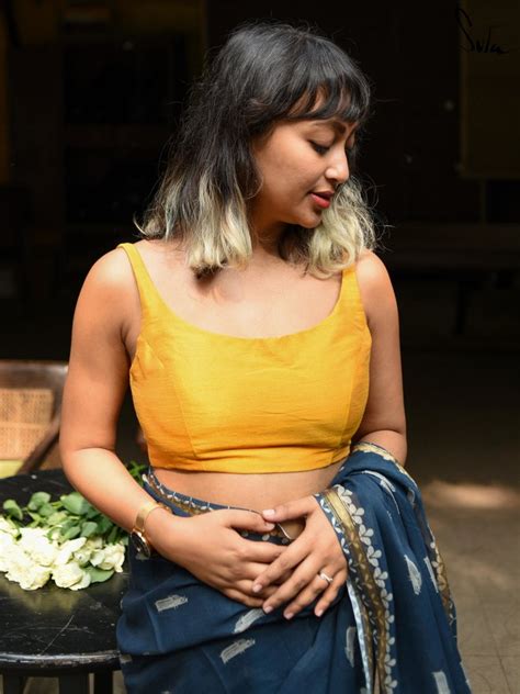 U Neck Silk Sleeveless Blouse In Yellow|Basic Peela|Suta