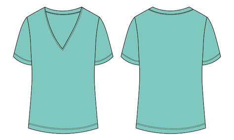 T-Shirt mit V-Ausschnitt Technische Mode flache Skizze Vektor ...