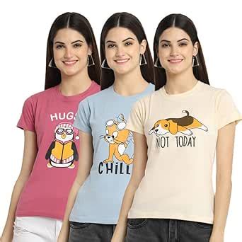Buy Preneum Women's Cotton Regular Fit Latest Graphic Stylish Printed ...