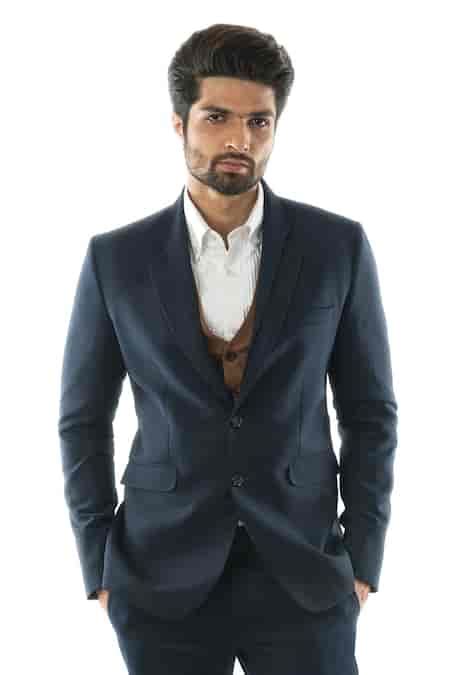 Buy Blue Terrycot Button Front Blazer And Trouser Set For Men by PAARSH ...