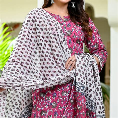Magenta Purple Floral Printed Pure Cotton Salwar Suit