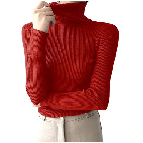 Plebaso Women's Turtleneck Sweaters Basic Long Sleeve Knit Pullover ...