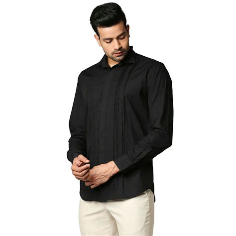Men Black Slim Fit Solid Cotton Wing Collar Shirts – MyRaymond