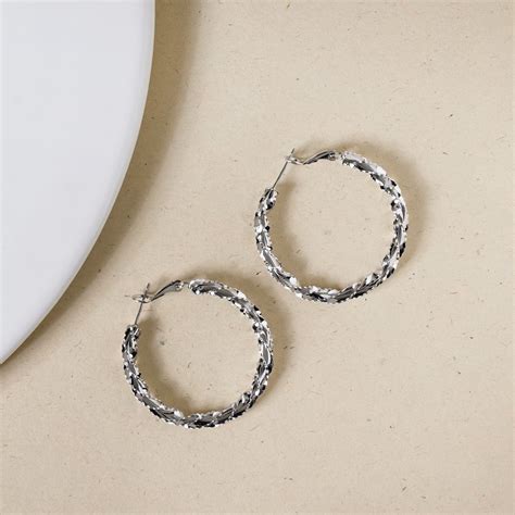 Jewellery Online - Premium Silver Swirl Metallic Hoops | Nestasia