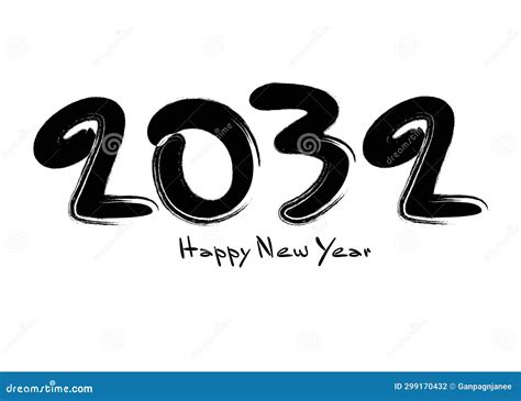 2032 Happy New Year Black Vector Illustration, Numbers Handwritten ...