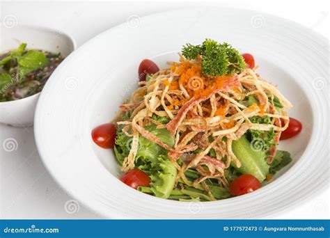 Fired Crab Salad Imitation Crab Vegetable and Tomato Top with Shrimp ...