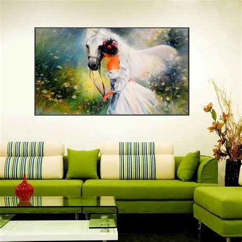 Big Panoramic Girl with a Horse Floating Frame Canvas Wall Painting ...