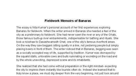Fieldwork Memoirs of Banaras: Nita Kumar's Ethnographic Journey - Studocu