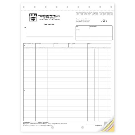 Custom Purchase Orders, Classic Design, Large Format,3 Parts, 1 Color ...