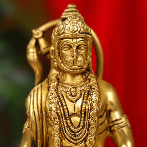 Buy 10" Brass Lord Hanuman Idol Standing On Round Base – Ethnic India ...
