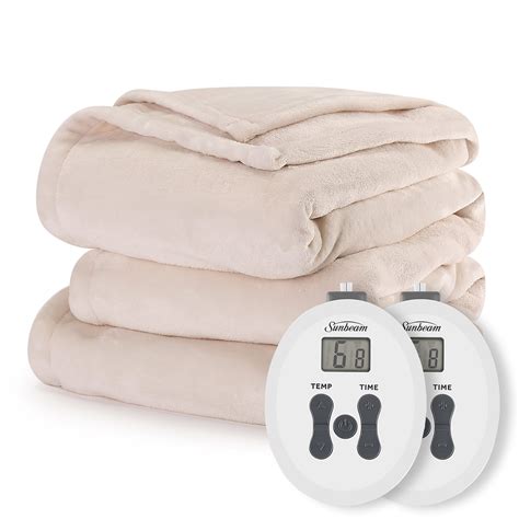 Sunbeam Cream Nordic Velvet Electric Heated Blanket Queen Size, 84" x ...
