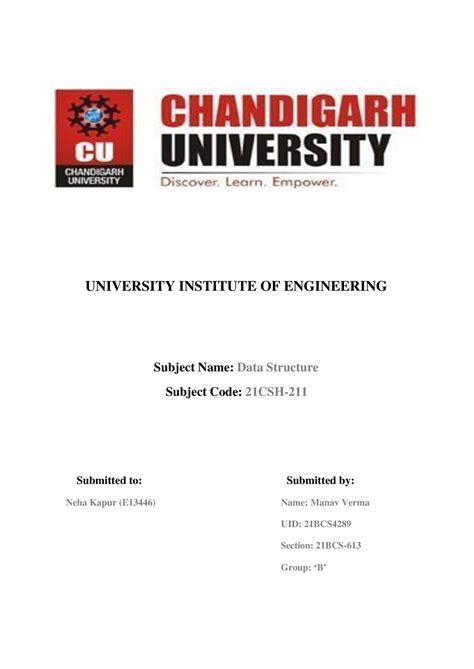 Index Page Data Structure - UNIVERSITY INSTITUTE OF ENGINEERING Subject ...