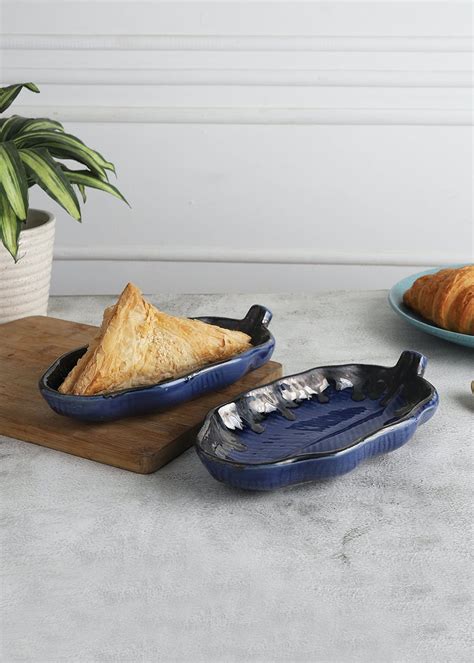Get "The Banana Leaf" Blue Ceramic Platter Serving Platter Ceramic For ...