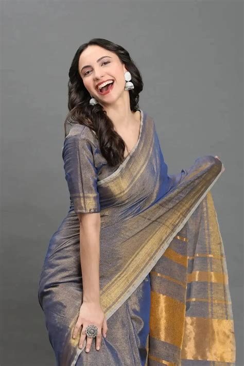 Twilight Glimmer - Handloom Linen Tissue Saree Online – Indidha