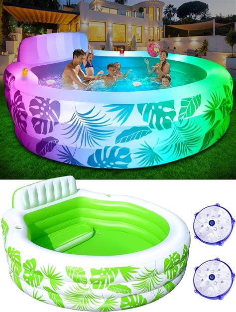 Amazon.com: Inflatable Pool with Pool Lights, Oversized Thickened Blow ...