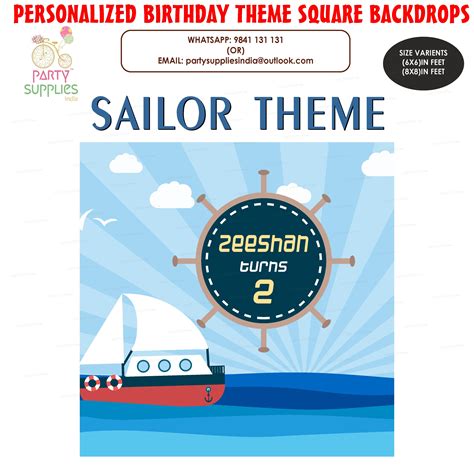 Sailor Theme Personalized Square Backdrop | Birthday party online ...