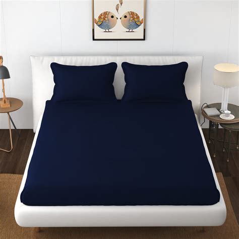 Belvostum 186 TC Cotton 3D Plain Bedsheet for Double Bed with 2 Pillows ...