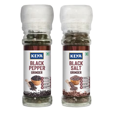 Keya Grinder Combo Pack – Black Pepper Grinder (50g) & Black Salt ...