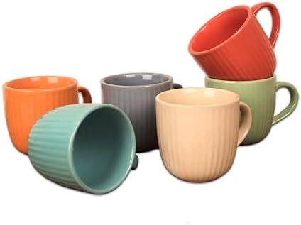 Buy SB Multicolor Striped Ceramic Tea Cups Set of 6-150ml Each (6 Cup ...