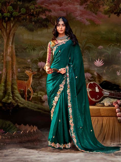 Panna Leela Tissue Silk Saree In sea green | Kimora.in
