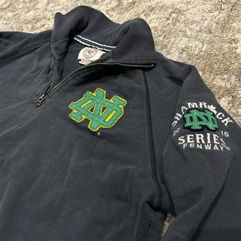 Navy and green Notre Dame quarter zip sweatshirt... | Depop