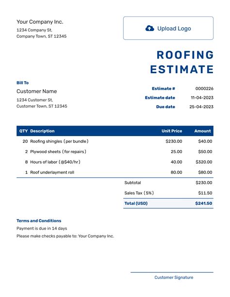 Free Roofing Estimate Template | docelf.com