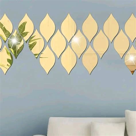 Laser Cut Acrylic Mirror Wall Stickers Vintage Oval Leaf Water Drops Design