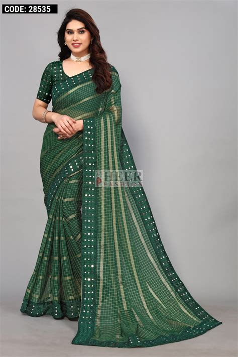Bottle green color soft georgette saree with zari weaving work