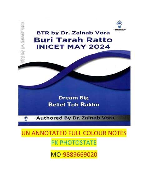 Buy INICET BTR UN ANNOTATED dr.by zainab vora full colour notes new ...