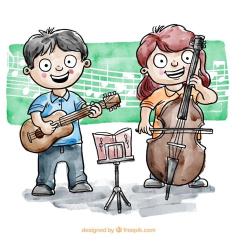 Dzieci bawiące się na jakimś instrumencie | Darmowy wektor