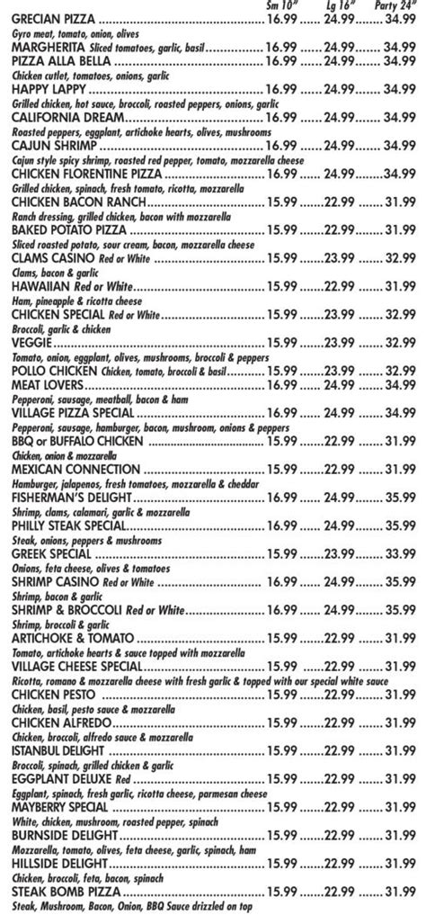 Image result for Village Pizza Menu