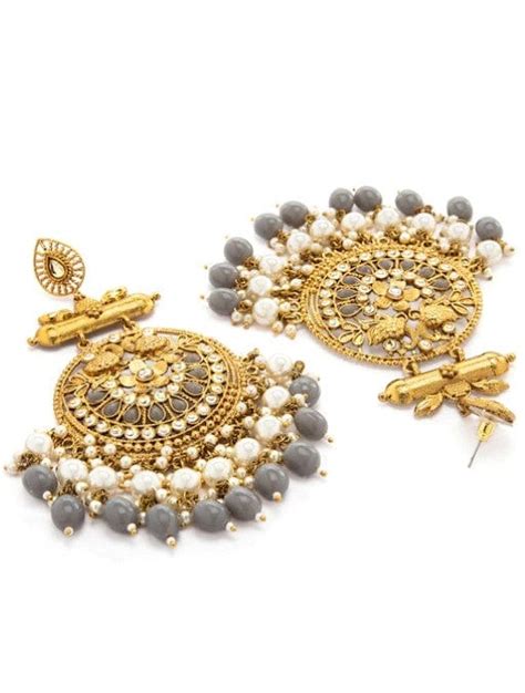 Shop Rubans Gold Plated Pearl Statement Chandbali Earrings Online at Rubans