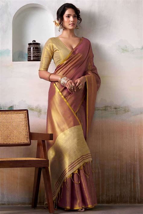 Graceful Purple Tissue Silk Blend Saree Adorned with Intricate Zari We