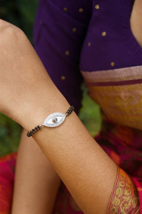 Gold Plated Evil Eye Adjustable Mangalsutra Bracelet – Digital Dress Room