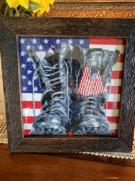 Diamond Art, Framed 10x10 3D Diamond Art Combat Boots and Dog Tags ...
